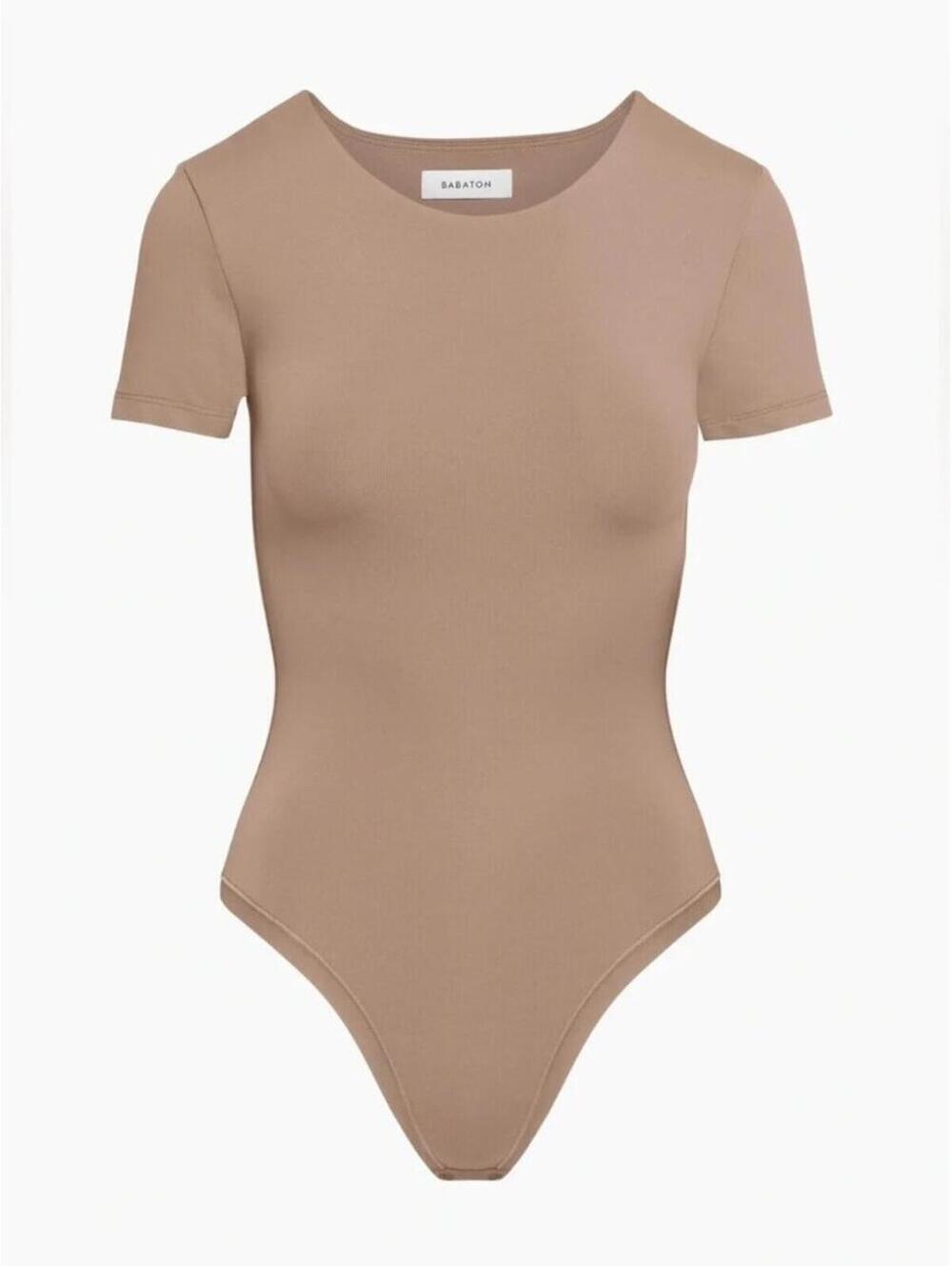 Aritzia Babaton Contour Crew Shortsleeve Bodysuit - Small - Tan